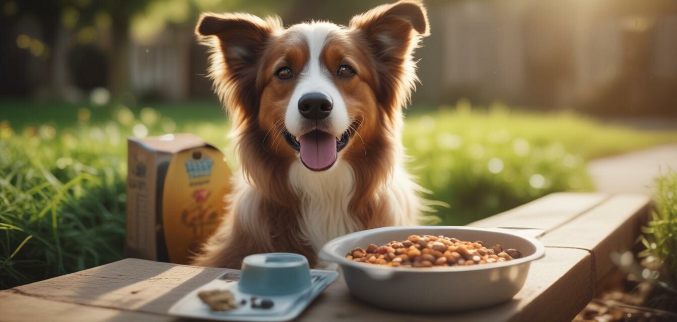 Happy dog with organic food